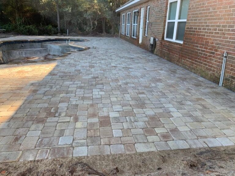 multi colored pavers for pool area