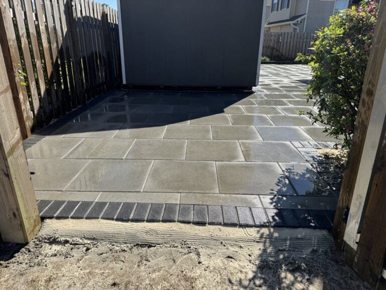 large contrasting pavers for shed area